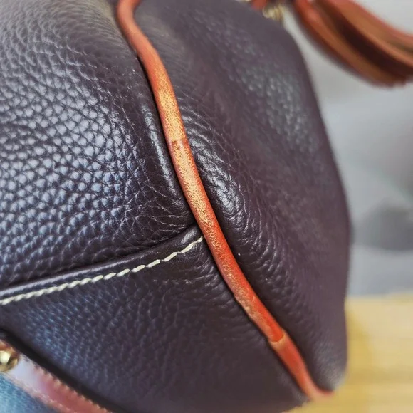 Dooney & Bourke Pebbled Leather Satchel Brown Ginger Braided Handle Tassel Bag - Picture 9 of 16